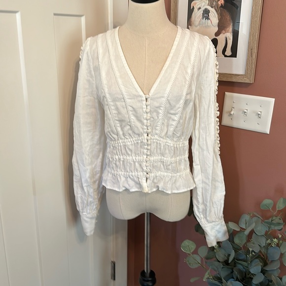 Los Angeles Atelier & other stories | white | linen | delicate | vneck | shirt - Picture 2 of 13